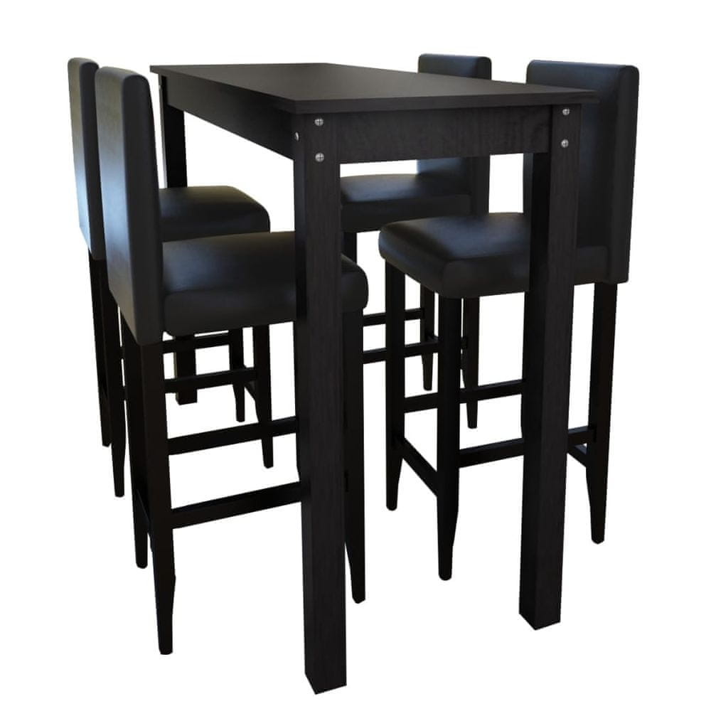 Vidaxl Barový stôl so 4 barovými stoličkami, čierny